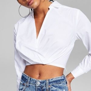 Faux-Wrap Poplin Shirt